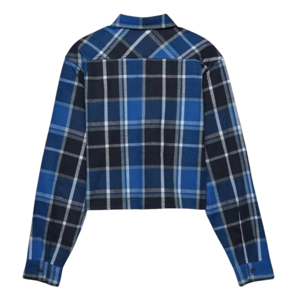 Aritzia TNA Shirt Flannel Plaid Women XS 90s Grunge Dark Academia Black Blue - Picture 3 of 16